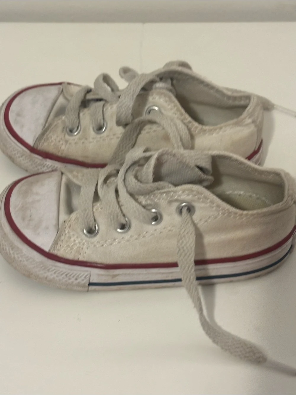 Converse Kids White Canvas Low Top Sneakers with Red Trim